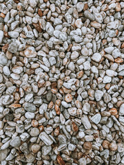 Pebbles and Stones on the Beach. Multicolored Small Rocks Viewed from a Birds Eye View. Textured Background