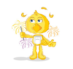 chick with fireworks mascot. cartoon vector