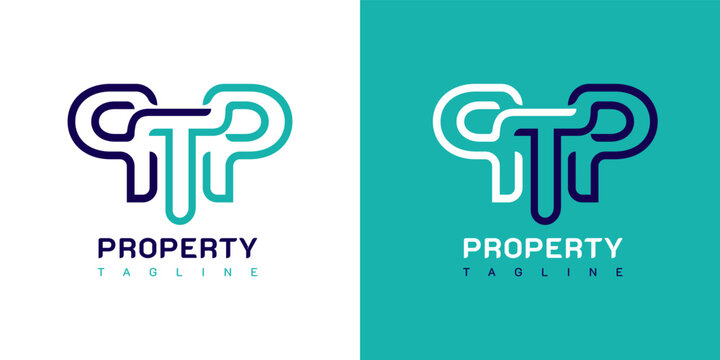 Letters PTP PPT TPP Logo. On blue, cyan, and white black colors. Premium and luxury emblem vector template