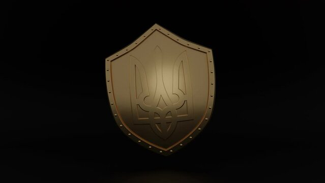 3d animation of the destruction of the coat of arms of Russia, the double-headed eagle and the appearance of a shield with a trident - the coat of arms of Ukraine. The idea of Russia's defeat in the w