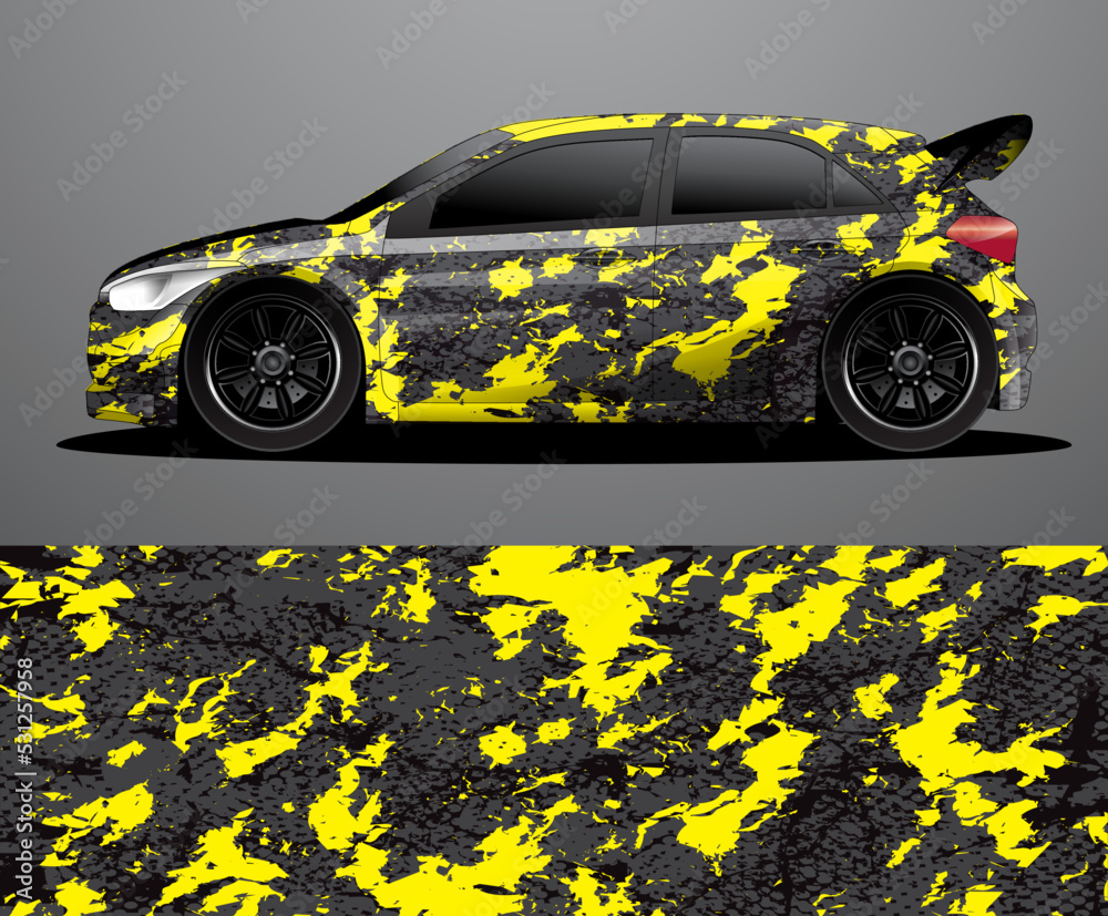Wall mural Rally car decal graphic wrap vector, abstract background - Wall murals