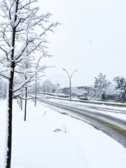 Izmit, Kocaeli Turkey - 16 February 2022. Snowfall in Izmit
