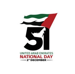 51 National Day of United Arab Emirates. Text Arabic Translation: Our National Day. December 2. Vector Logo. Eps 08. 