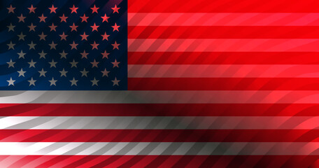 USA flag with dim neon lights. Vector American flag with wave stripes. Special design in accordance with the actual dimensions.