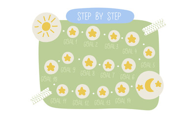 Step by step to hte big goal planner list. Vector illustration