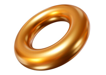 3d gold shape torus. Metal simple figure for your design on isolated background. 3d rendering illustration.	