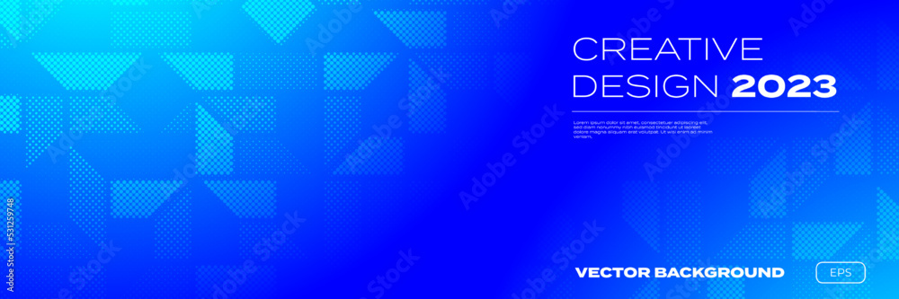 Poster Color gradient and halftone background, abstract geometric pattern, vector trendy graphic design. Simple minimal halftone mosaic pattern, blue color gradient backgrounds