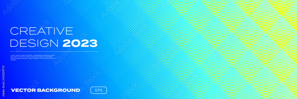 Aufkleber Color gradient background, halftone pattern, vector abstract trendy geometric graphic design. Simple minimal square and dots halftone yellow green and blue color gradient pattern background