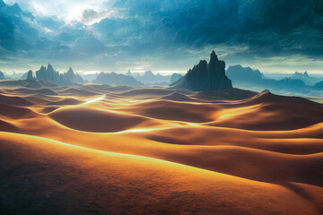 Fototapeta premium 3D rendering dust and fog covering abstract fantasy landscape