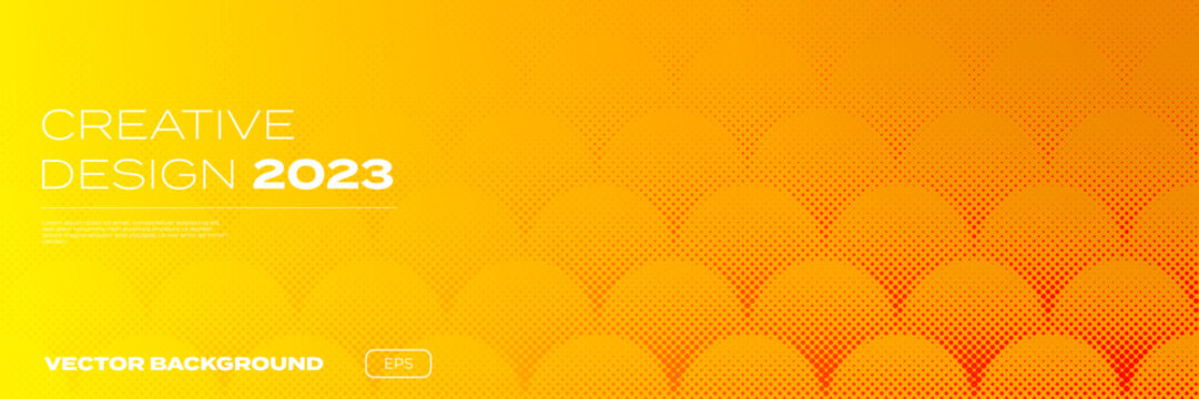 Yellow orange gradient background, geometric halftone pattern, vector abstract trendy line graphic design. Simple minimal elements in halftone color gradient, modern pattern backgrounds