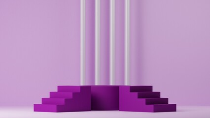 luxury minimal violet purple pedestal or podium mockup display, empty platform for product showcase and presentation, clean stage, 3d rendering