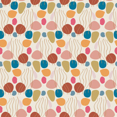 Abstract trendy seamless patterns set with hand drawn colorful shapes