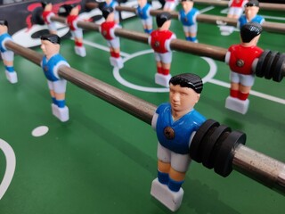Fototapeta premium Arcade table soccer with tools for playing for office and home games.