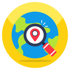 Map pointer inside magnifying glass, icon of search location 