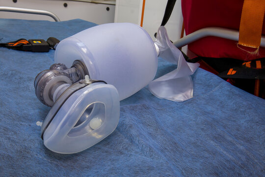 AMBU bag on blue medical cloth