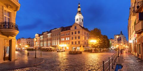 Fototapeta na wymiar Night Market Square in Old Town of Swidnica, Silesia, Poland.