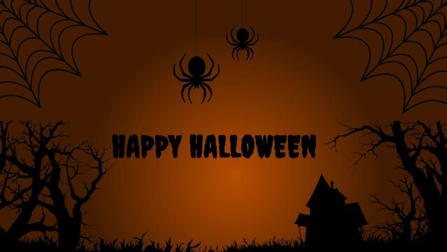 Happy Halloween Animation with Black Castle, spider, moon, pumpkin. Animation background or banner for halloween
