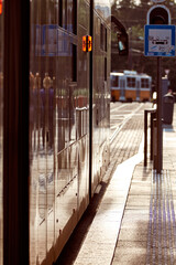 Tram tramway public transportation in Budapest, Hungary.