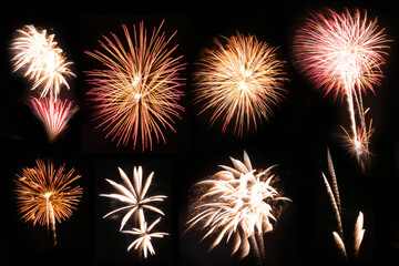 beautiful fireworks set on black background