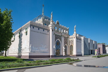 Moscow, Russia - June 8, 2022: Pavilion No. 11 Kazakhstan (restored) at VDNH on a summer day