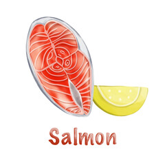 salmon steak with lemon watercolor 