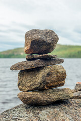Pyramid of stones, stone seids. Nature of Karelia