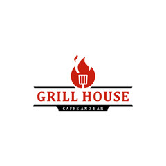 Vintage Grill House Caffe with Spatula Logo Design