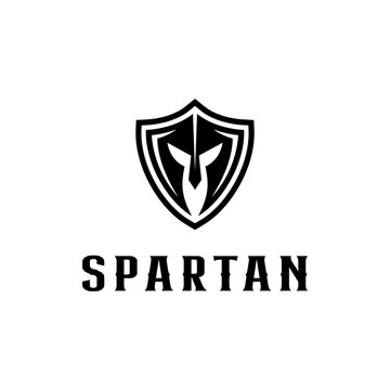 Silhouette Spartan Helmet Shield Symbol Logo Design