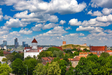 Aerial panoramic view over Old town of Vilnius, Lithuania, Baltic states.