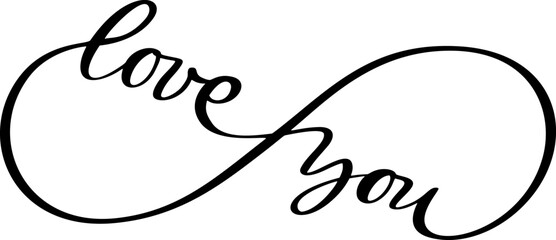 Obraz premium Vector infinity sign with Love you words inscription text. Forever friends or family. Black vector tattoo stencil love symbol. Wedding icon. Marriage or Valentines day