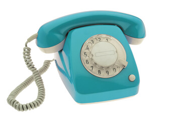 Light blue retro phone  isolated on transparency photo png file 