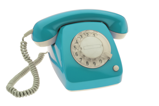 Light blue retro phone isolated on transparency photo png file