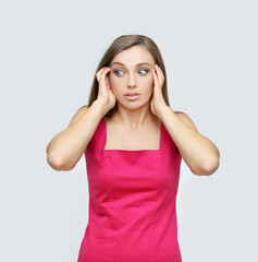 Fototapeta premium Portrait of surprised girl ,of shocked woman