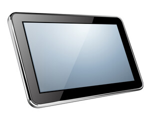 Black tablet 3D isolated, realistic illustration.