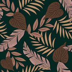 Tropical Leaves brown vintage pattern, for textile fabric, wallpaper and more.