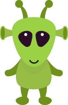 Green Alien Monster. Space Design Element. Kids Illustration Isolated on Transparent Background