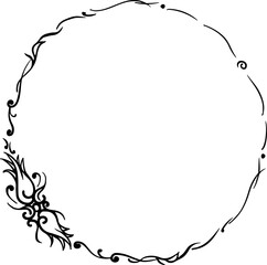 vector drawing, curly wreath of flowers and branches with leaves on a pink background