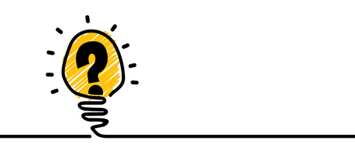 Cartoon brain electric lamp idea with question mark. FAQ, business loading concept. Vector light bulb icon or sign ideas. Brilliant lightbulb education or invention pictogram.