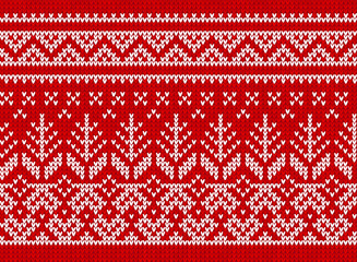Ugly sweater Christmas party pattern. Knitted background seamless scandinavian knitting ornaments.