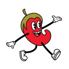 Vintage cartoon pepper mascot, vector illustration