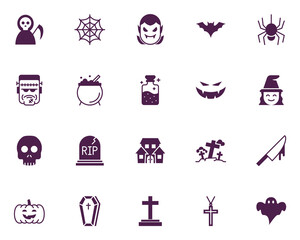 set of halloween flat icons, scary, night, trick or treat