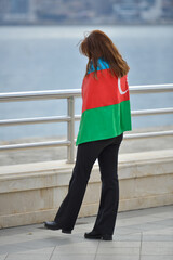 city of baku azerbaijan people celebrating victory in 44 day war with armenia tricolor flag...