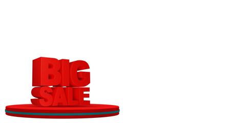3d big sale text on podium with copy space. isolated on white background