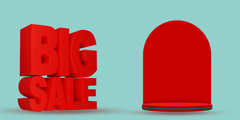 3d big sale text banner with blank product podium background