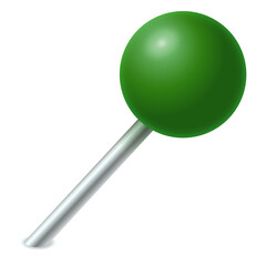 Ball pin illustration. Green pushpin sticking out of the paper