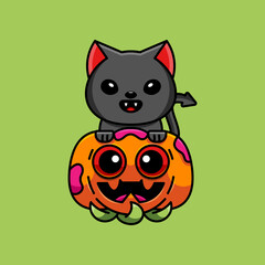 CUTE DEVIL CAT AND PUMP CELEBRATES HALLOWEEN