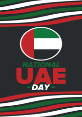Obraz premium National Day in United Arab Emirates. National happy holiday, celebrated annual in December 2. UAE flag. Patriotic elements. Poster, card, banner and background. Vector illustration