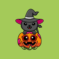 CUTE WITCH CAT IN THE PUMP CELEBRATES HALLOWEEN