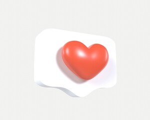3D red like notification icon on pins flying. Realistic render heart emoji speech bubble. Online social media, network message. 3d rendering digital marketing icons. Favorite love followers comment.