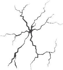 Fototapeta premium Crack on wall, earth or stone. Scratches lines on surfaces. Lightning and thunderstorm illustration. Fissures on the ground and ice. Graphic explosions textures with holes.